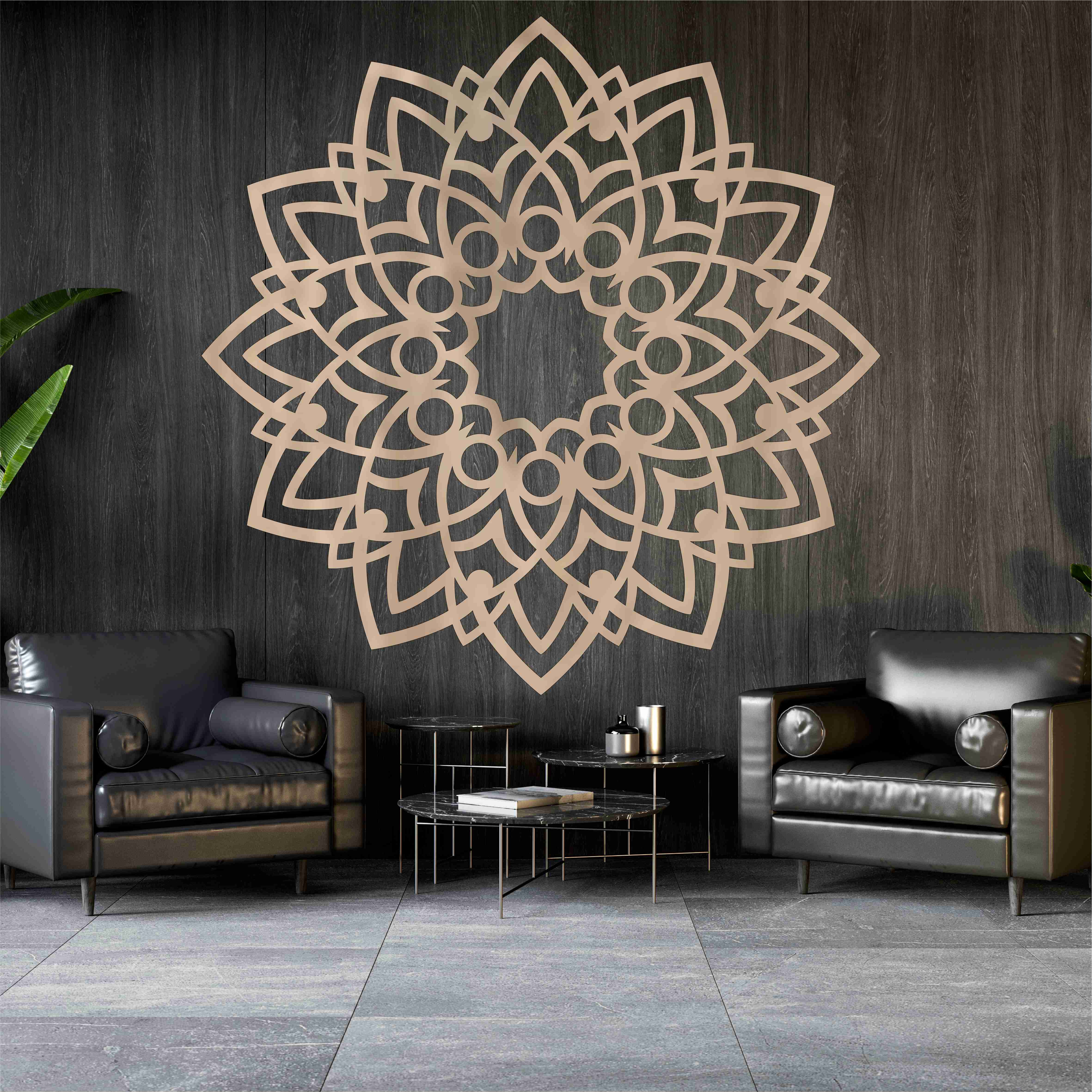 Hölzernes Mandala an der Wand
