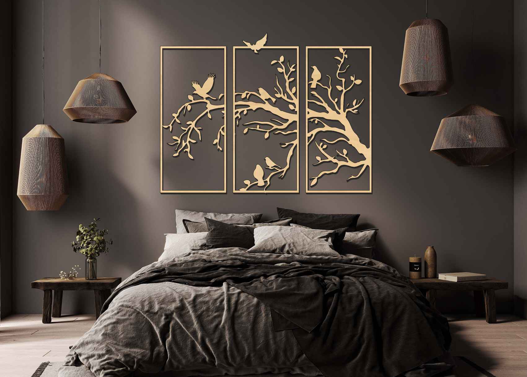 Dreiteiliges Bild an der Wand - Baum