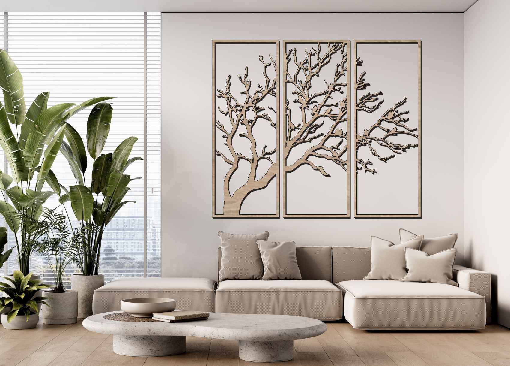 Dreiteiliges Bild an der Wand - Baum
