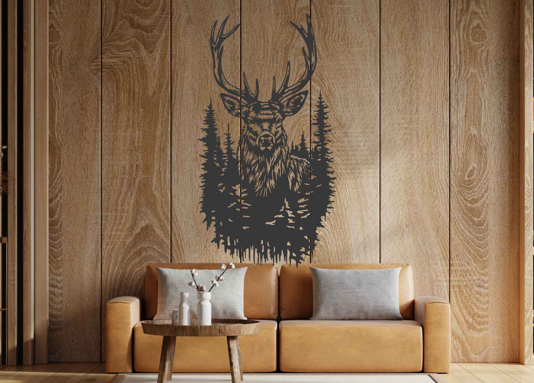 Holzbild an der Wand - Hirsch