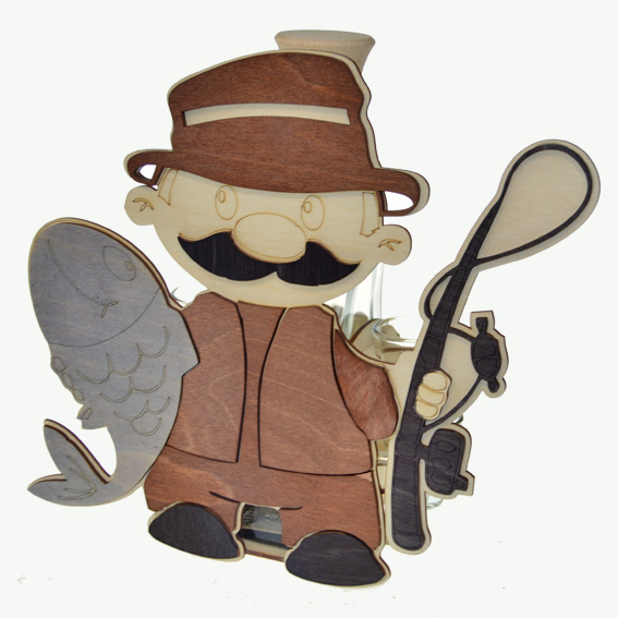 Flaschenset aus Holz mit Stempel - Fischer