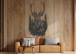 Holzbild an der Wand - Hirsch