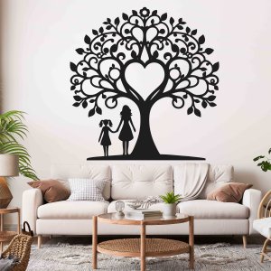 Familienbaum aus Holz für die Wand - Mutter und Tochter