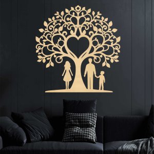 Familienbaum aus Holz für die Wand - Mama, Papa und Sohn