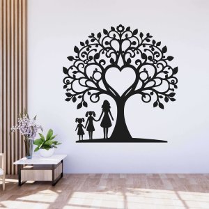 Familienbaum aus Holz für die Wand - Mutter und zwei Töchter