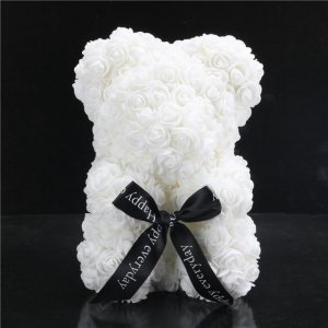 Teddybär aus Rosen - weiß 22 cm