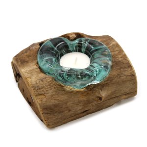 Geschmolzenes Glas auf Holz - Kerzenleuchter