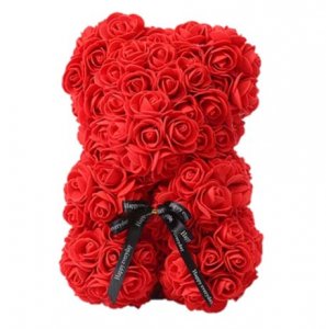 Teddybär aus Rosen - rot 22 cm