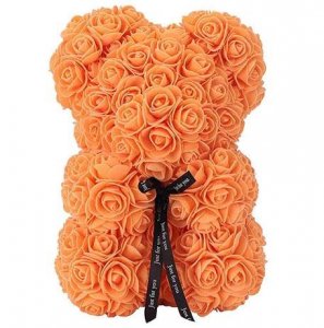 Teddybär aus Rosen - orange 22 cm