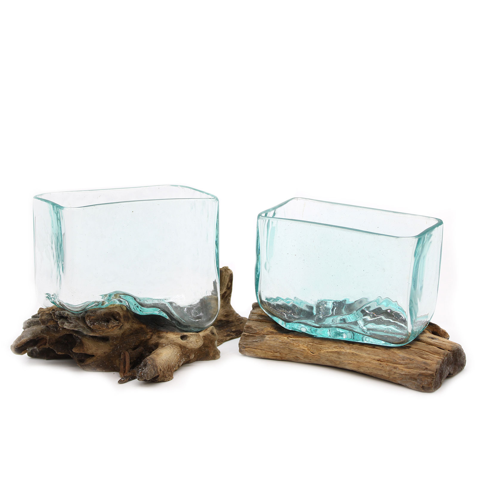 Geschmolzenes Glas auf Holz - 2 x Große quadratische Schale
