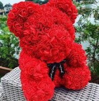 Teddybär aus Rosen - rot 22 cm