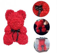 Teddybär aus Rosen - rot 22 cm