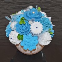 Seifenstrauß im Keramiktopf - Hochzeit Blau