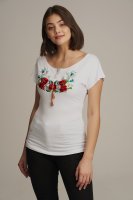 Damenbluse mit Mohnblumenstickerei - 2XL