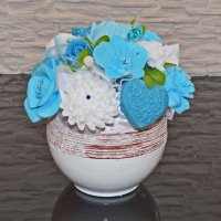 Seifenstrauß im Keramiktopf - Hochzeit Blau