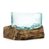 Geschmolzenes Glas auf Holz - 2 x Große quadratische Schale