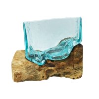 Geschmolzenes Glas auf Holz - 2 x Große quadratische Schale